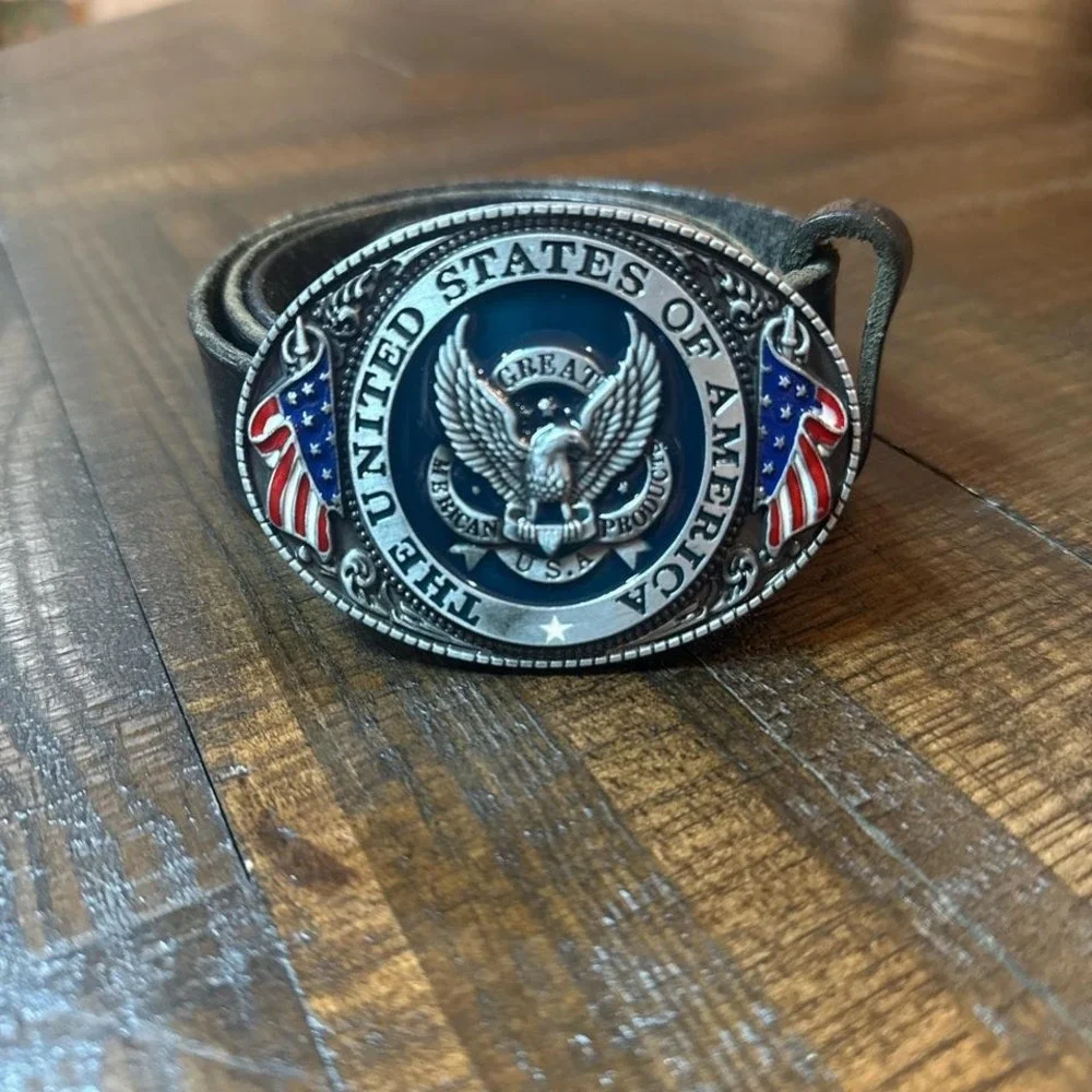 USA Eagle Belt Buckle Black‎ Leather Belt Americana 43